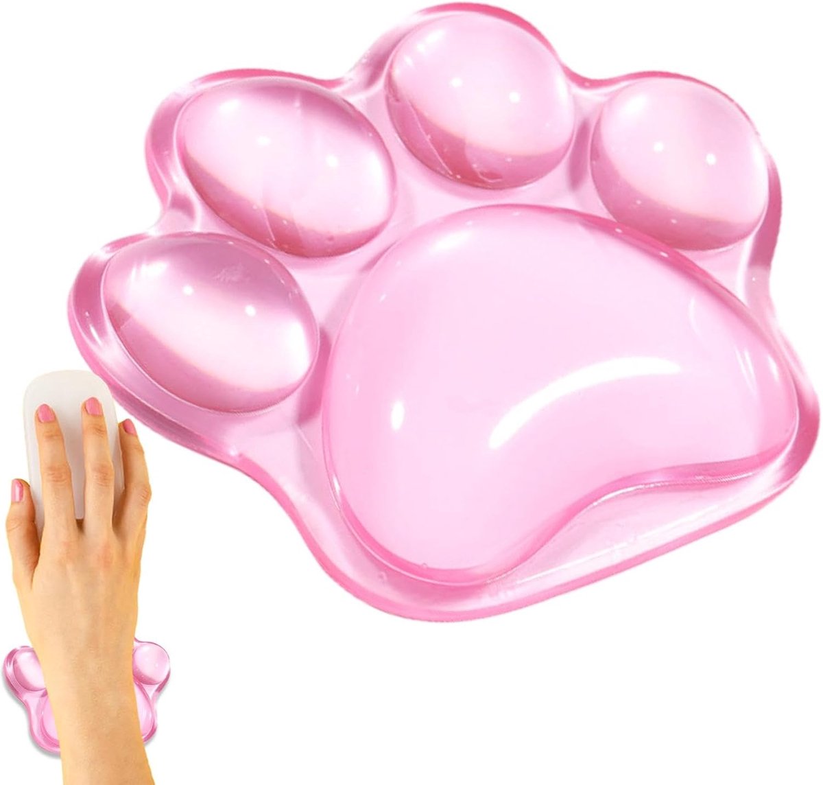 Duidelijke polssteun, kattenpoot vorm zachte polssteun pad, zachte polssteun pad, handongemak verlichting ondersteuning pad, ergonomische muizen polssteun，roze