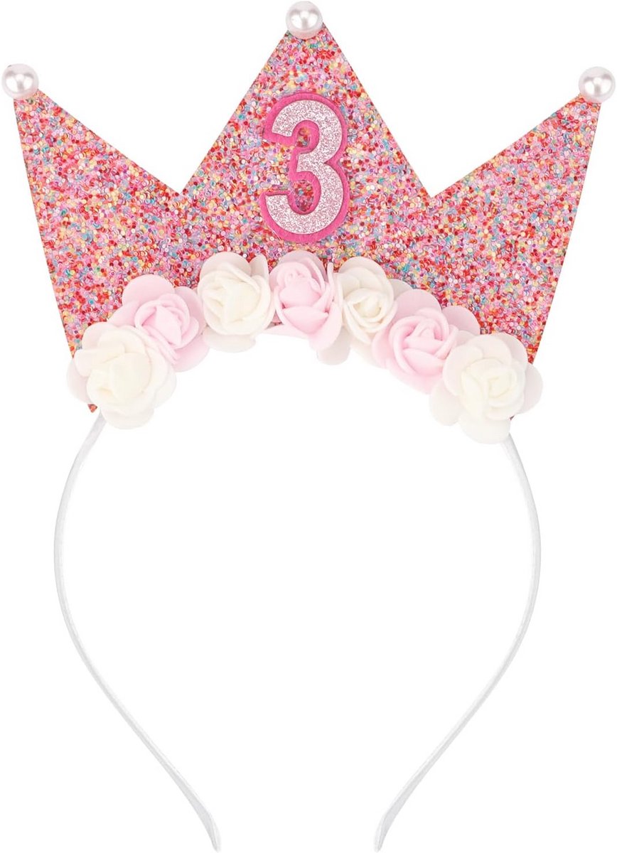 Prinsessenkroon Haarband voor Meisjes - Glitter Tiara en Bloemen Haaraccessoire