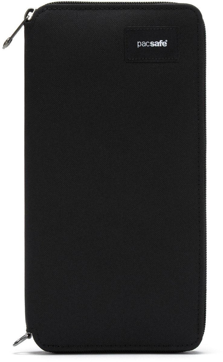 Pacsafe Portemonnee - 11.5 cm - Pasjeshouder - RFID-blokkerend - Travel Organizer - Beveiligde Portemonnee - Anti-diefstal Pasjeshouder - Gerecycled Polyester - Zwart