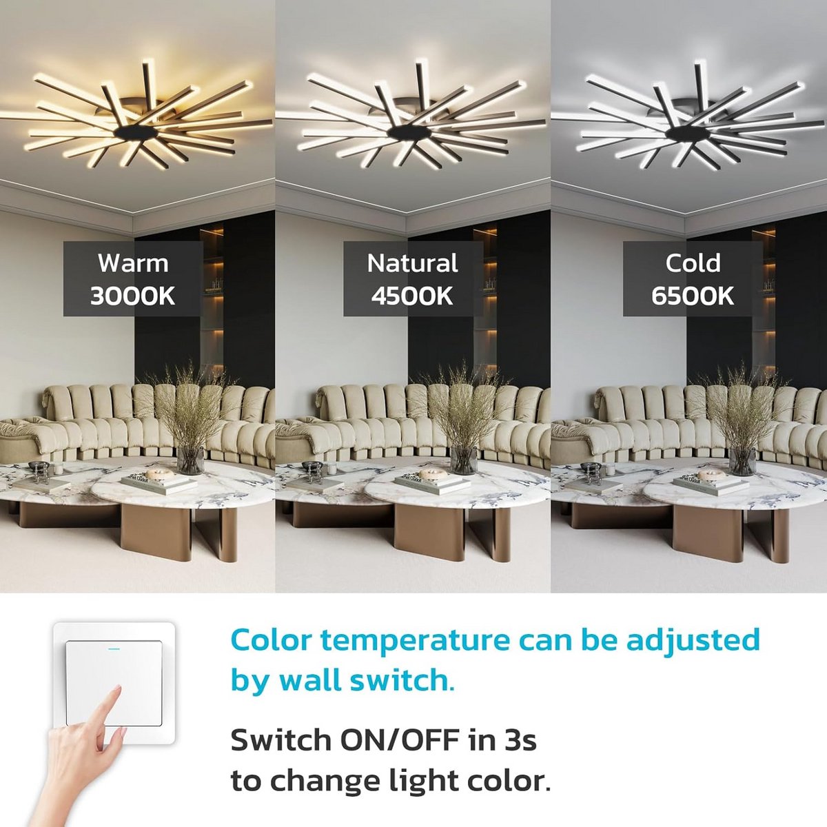 Moderne Zwarte Plafondlamp 96 cm met 18 LED's - Dimbaar Licht voor Woonkamer