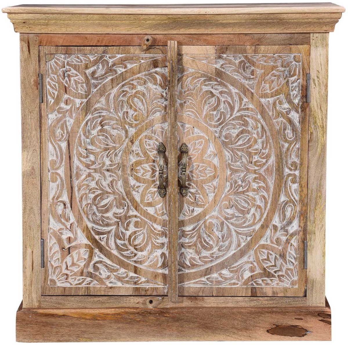 Kommode – dressoir – massief hout – mandala front – bruin wit – smal