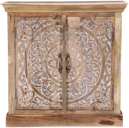 Kommode – dressoir – massief hout – mandala front – bruin wit – smal
