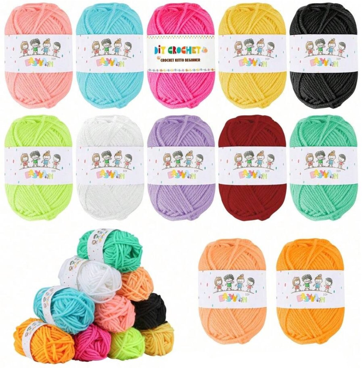 Chipa - Acrylgaren Set – 12 x 10 Gram – 12 Kleuren – Totaal 120 Gram – Haak- en Breigaren voor DIY & Amigurumi - Diverse Garen - Hobby & Handwerk - Naaien Accesoires - Bordure - Naaibenodigheden