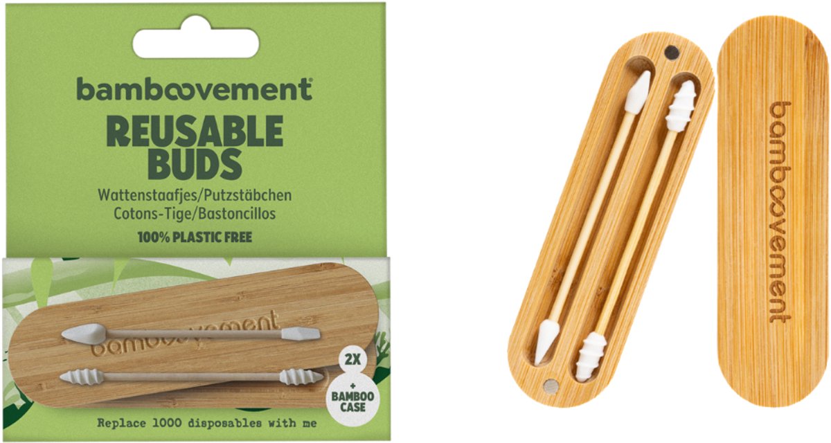 Bamboovement Herbruikbare Wattenstaafjes - Bamboe Oorstokjes - 100% Plasticvrij - Duurzaam Alternatief