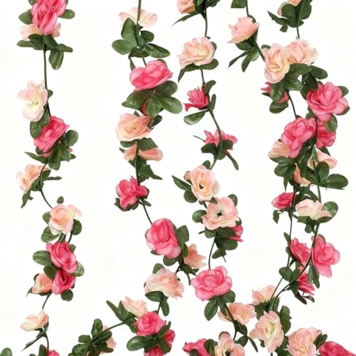PromoHome Dubbele Rozenslinger - 2 Stuks Kunstzijden Klimop met Tweekleurige Bloemen voor Feestdecoratie