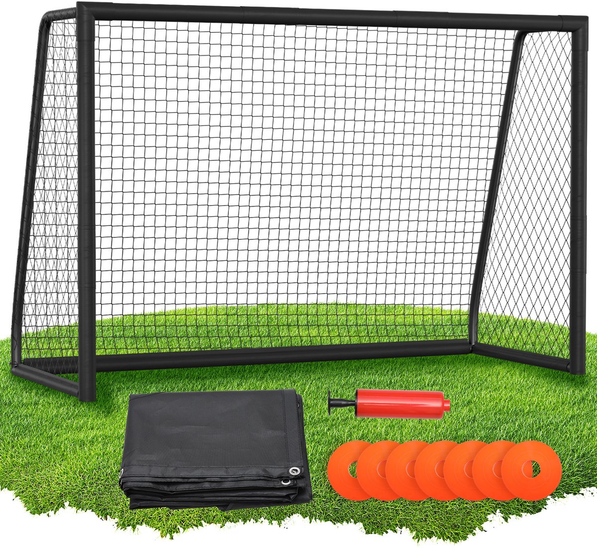 Voetbaldoel 300 x 200 x 120 cm Groot metalen voetbaldoel met doelmuur en net voor tuin training en buitengebruik zwart