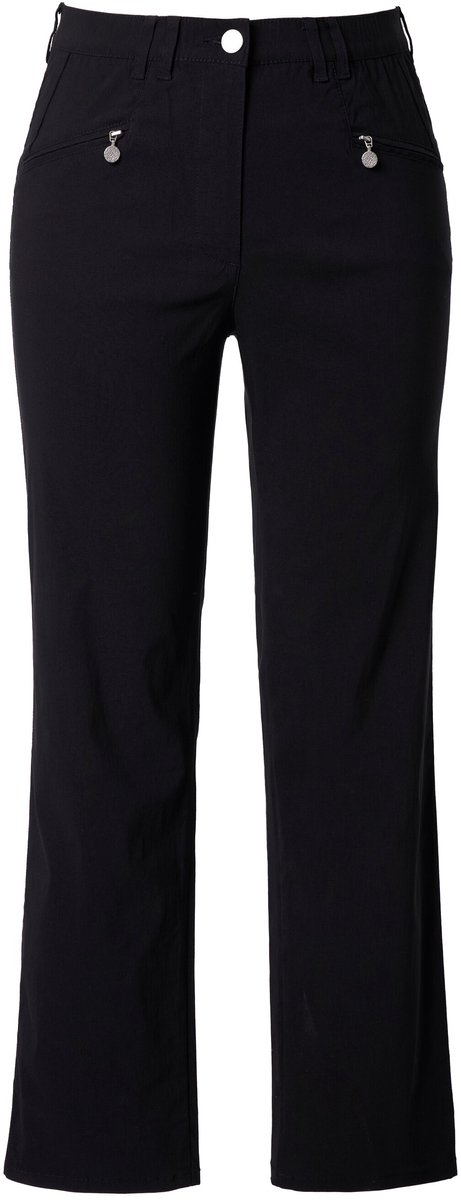 Ulla Popken - Dames - Bengaline broek Mony taps toelopende pijpen ritszakken - Zwart - Maat 112