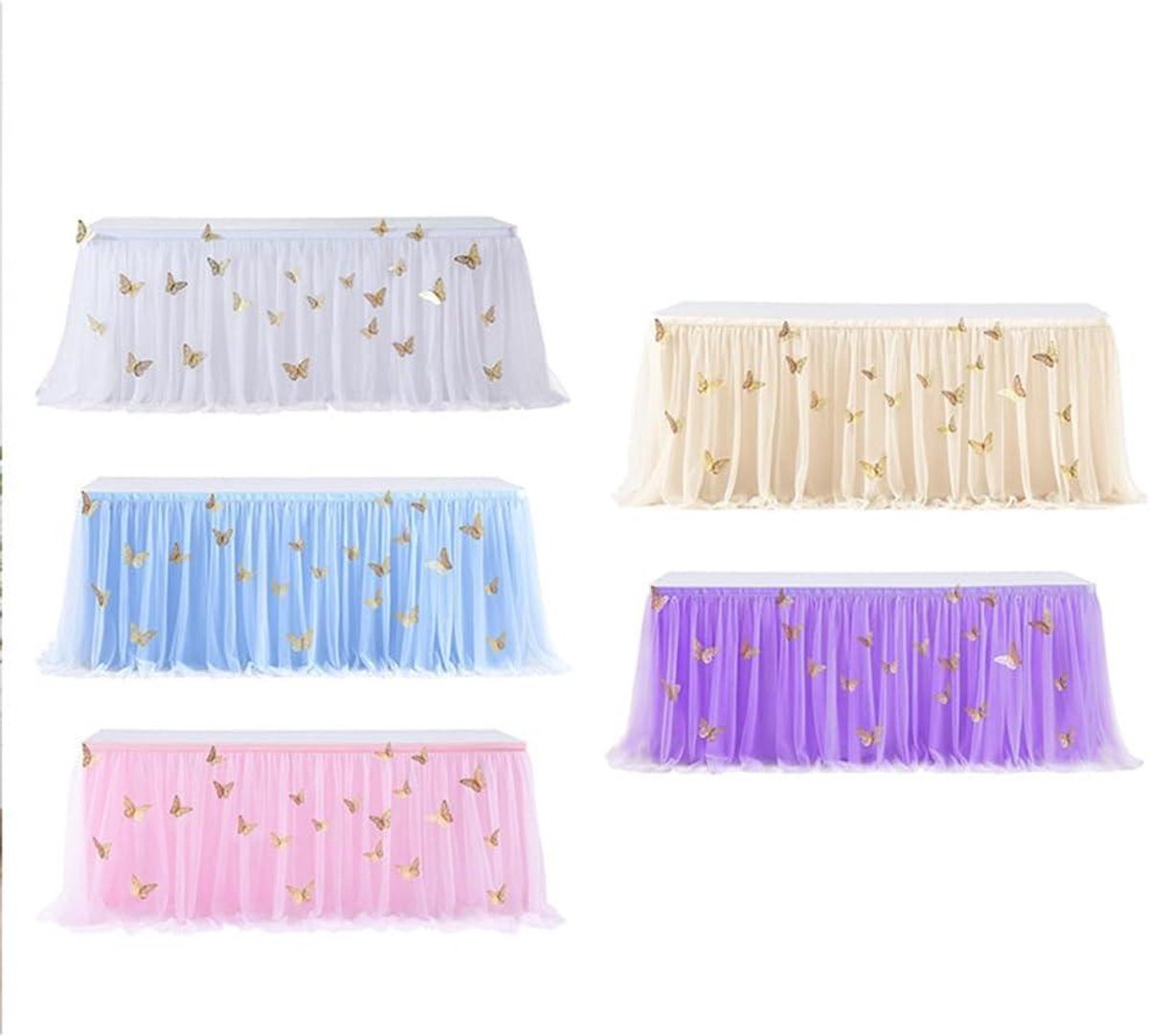 Tafelrok tule decoratie vlinder feest bruiloft banket champagne 183 cm x 77 cm