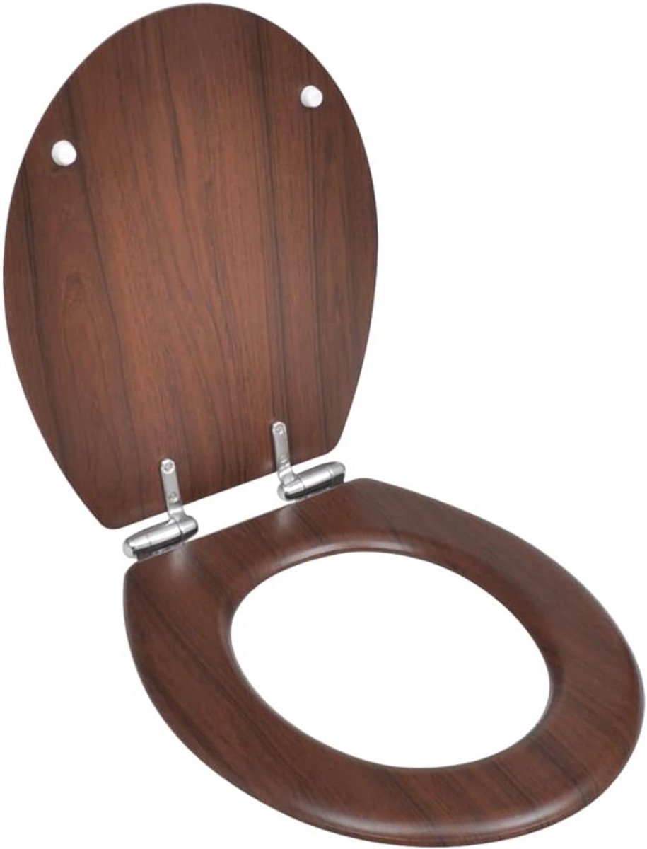 Set van 2 Toiletbrillen met Soft-Close Deksel in Bruine MDF Uitvoering