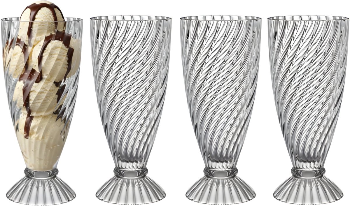 Alessandro ijscoupe Hawaii - 4x stuks - glas - kristal - 360 ml - 18 x 8 cm - ijs schaaltjes