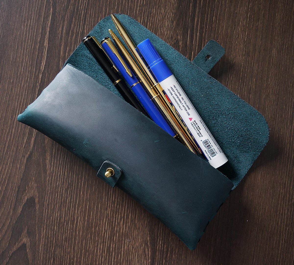 Leren Etui van Top-Grain Rundleer – Voor 20+ Pennen – Minimalistisch Design - Blauw
