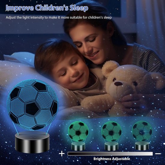 Nachtlampje - 3D LED-voetballamp - Voetbalnachtlampje - Nachtlampje kinderen - Tafellamp - 16 kleuren wisselend - Afstandsbediening - Decoratie voor kamer - Verjaardagscadeau - Jongens - Meisjes 7-12 jaar van Merkloos — afbeelding 3