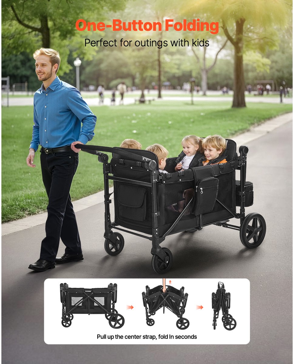 Shanghaimuxin Opvouwbare Kinderwagen voor 4 Kinderen met Verstelbare Handgreep - afbeelding 3