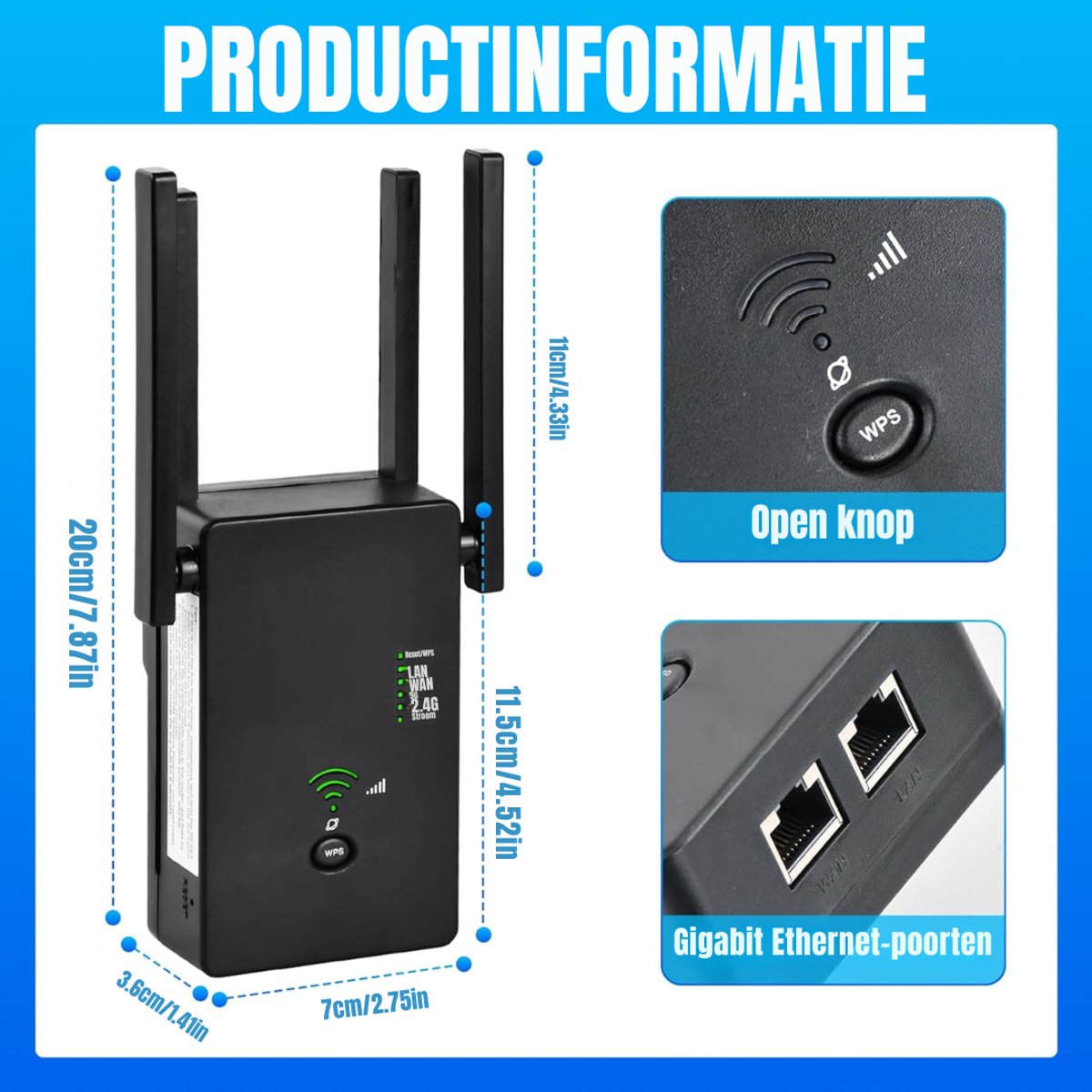 MIRA Wifi Versterker Stopcontact 300 Mbit/s - Zwart - afbeelding 2