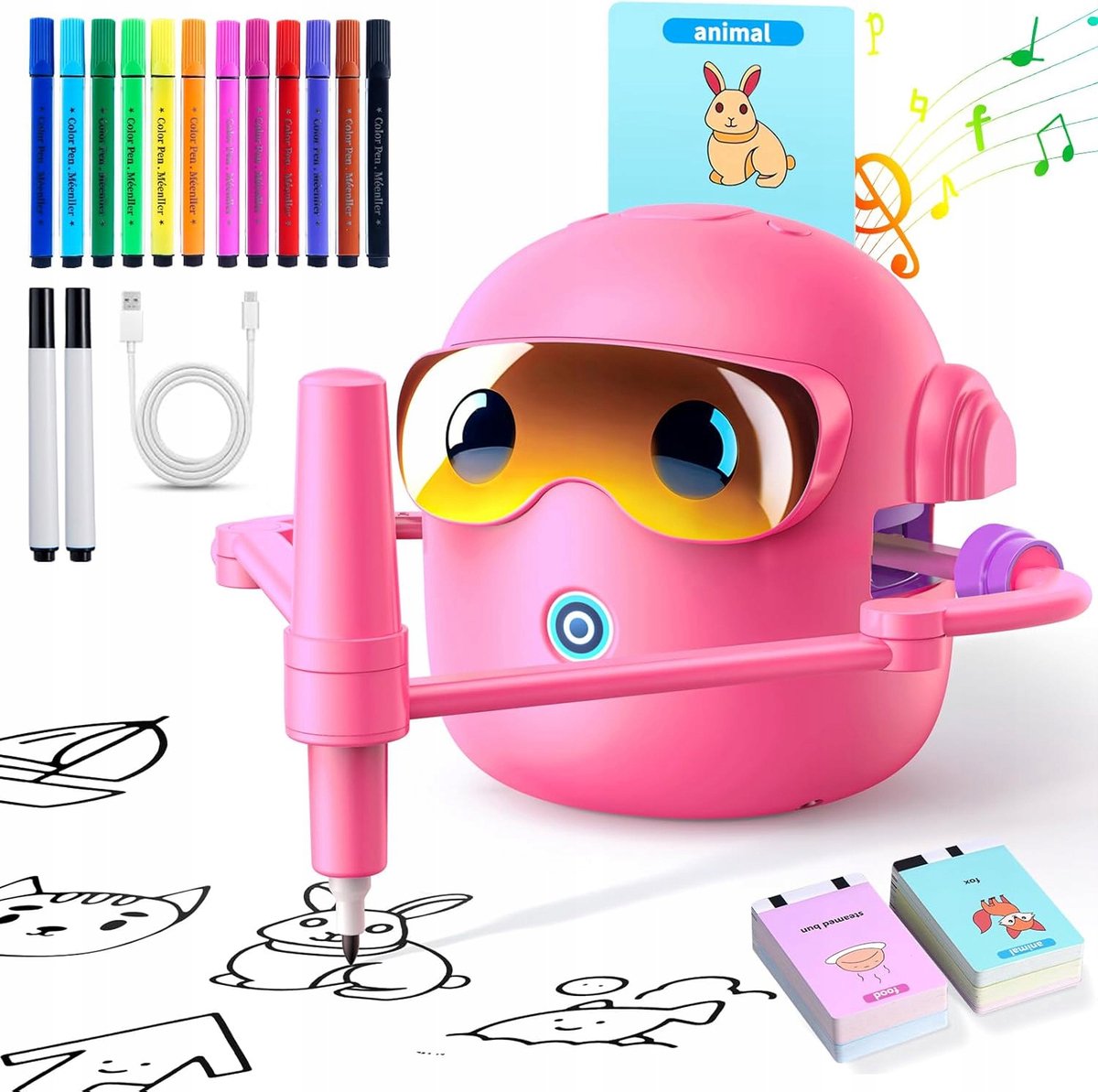 Tekent Robot voor Kinderen 3+ Jaar, Educatief Tekenspel met 100 Kaarten & 14 Pennen, Leer Engels door te Tekenen, Creatief Cadeau voor Jongens en Meisjes