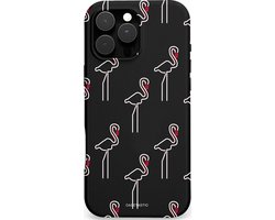 Casetastic hoesje geschikt voor Apple iPhone 16 Pro Max - MagSafe - Dubbellaagse bescherming - Neon Flamingo Dance Club - Fashion Case - Zwart Wit