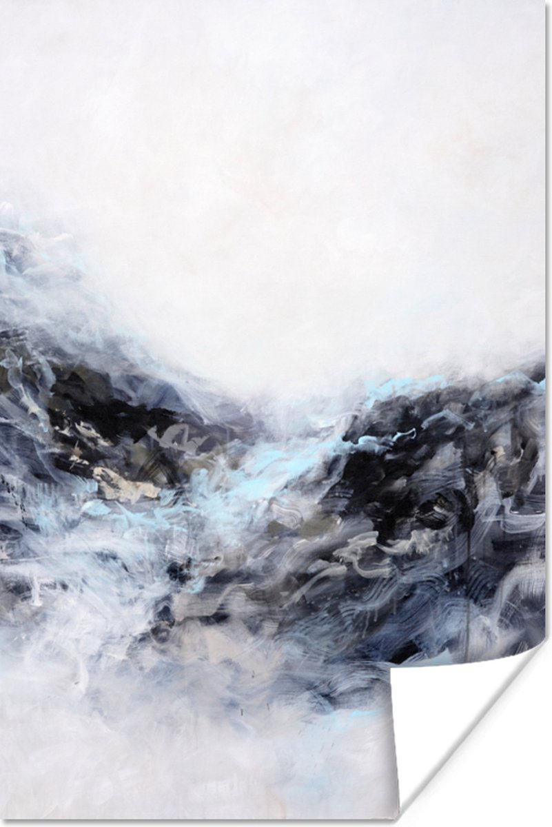 Poster Zwart - Wit - Verf - Abstract - 60x90 cm