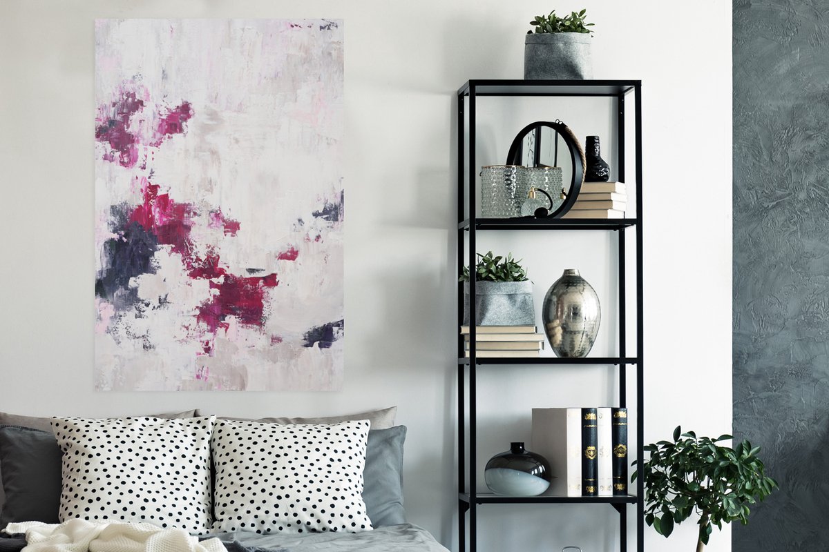 Poster Roze - Grijs - Verf - Abstract - 80x120 cm