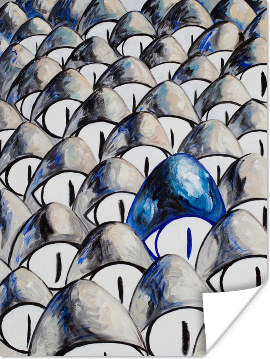 Poster Ogen - Blauw - Grijs - Abstract - 90x120 cm