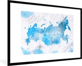 Fotolijst incl. Poster - Wereldkaarten - Rusland - Blauw - 120x80 cm - Posterlijst