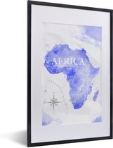 Fotolijst incl. Poster - Wereldkaarten - Waterverf - Blauw - 40x60 cm - Posterlijst