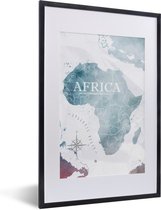 Fotolijst incl. Poster - Wereldkaart - Afrika - Blauw - 40x60 cm - Posterlijst