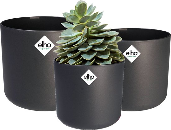 Elho B.for Soft Rond - Bloempotten voor Binnen - 100% Gerecycled Plastic - Set van 3 - Ø 14, 16, 18 cm - Antraciet