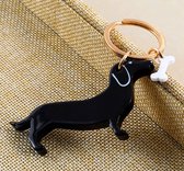 Teckel - Sleutelhanger met ring - Ringsleutelhanger - Zwart - Kunststof - Sleutelhanger - Hond
