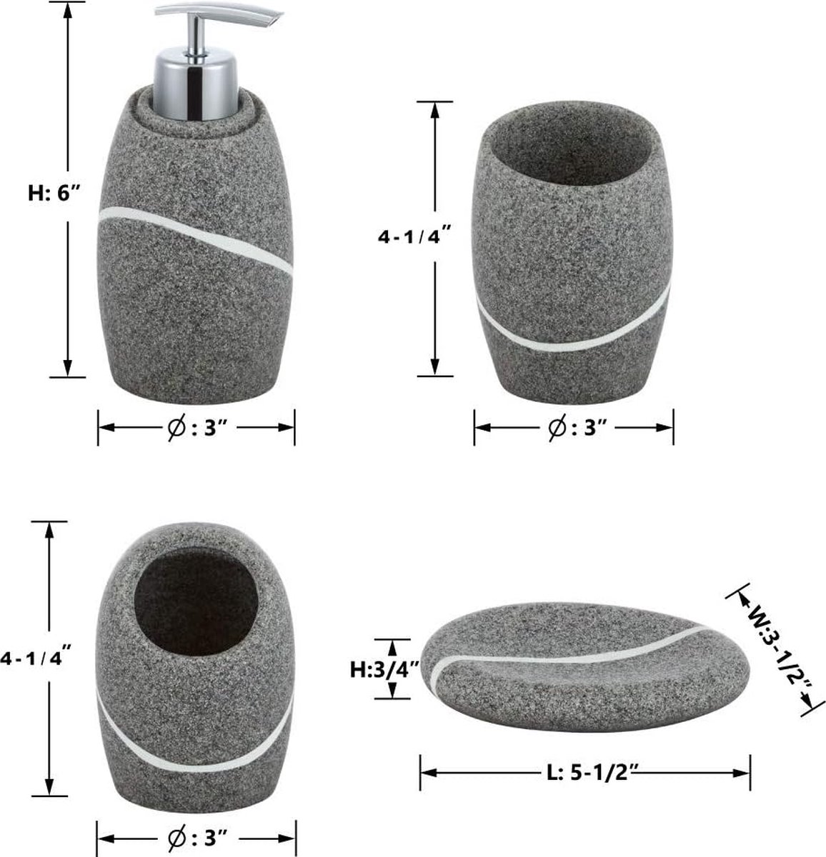 Ensemble 4 Pièces Accessoires Salle De Bain – Distributeur Savon, Porte-Brosse, Gobelet, Porte-Savon – Style Bucolique Moderne Blanc