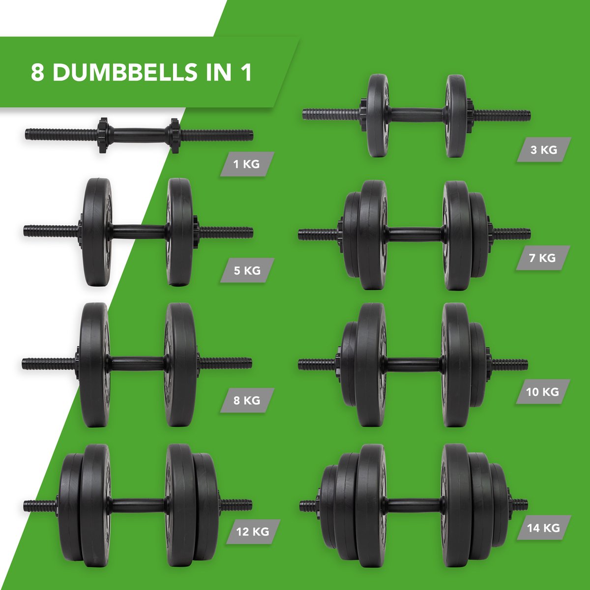 Tunturi Gewichten - Halterset - Dumbbell Set - 2 Stuks - Totaal 28kg - Zwart - Vinyl - incl. gratis fitness app – foto 5