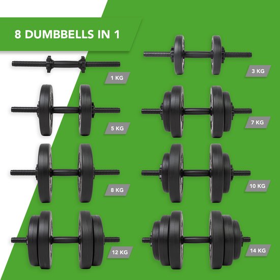 Tunturi Gewichten - Halterset - Dumbbell Set - 2 Stuks - Totaal 28kg - Zwart - Vinyl - incl. gratis fitness app - Tunturi