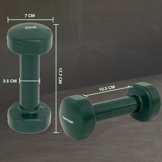 Tunturi Dumbbell set - 2 x 2,0 kg - Vinyl - Groen - incl. gratis fitness app - Tunturi