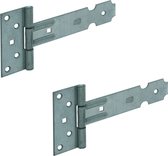 2x Poortscharnieren / hekscharnieren staal gegalvaniseerd - 20 x 3.5 cm - sluitwerk en hekwerkonderdelen - scharnieren voor poorten / kruishengen