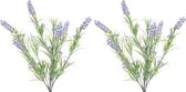 2x Groene/lilapaarse Lavandula/lavendel kunstplanten 44 cm bosje/bundel - Kunstplanten/nepplanten