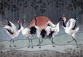 Fotobehang - Vlies Behang - Dansende Kraanvogels - Kunst - 312 x 219 cm
