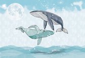 Fotobehang - Vlies Behang - Vrolijke Walvissen - Kinderbehang - 254 x 184 cm