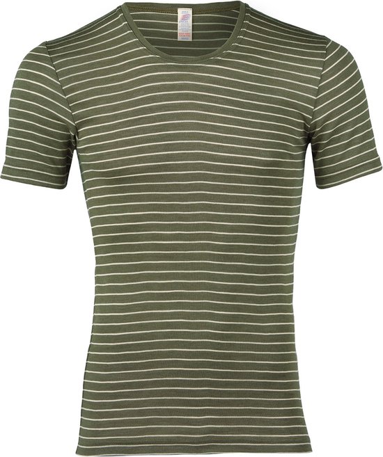 Engel Natur T-shirt Homme Soie - Laine Mérinos Bio GOTS Vert Olive Rayé 54/56(XL)