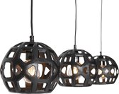 QAZQA bobby - Industriele Hanglamp eettafel voor boven de eettafel | in eetkamer - 3 lichts - L 100 cm - Zwart - Industrieel - Woonkamer | Slaapkamer | Keuken