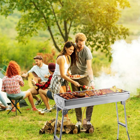 Uten Opvouwbare Smoker Barbecue - Houtskoolbarbecue - XL - Camping bbq - BBQ Grill - Grilloppervlak (L x B) 73 x 33 cm - RVS - uten