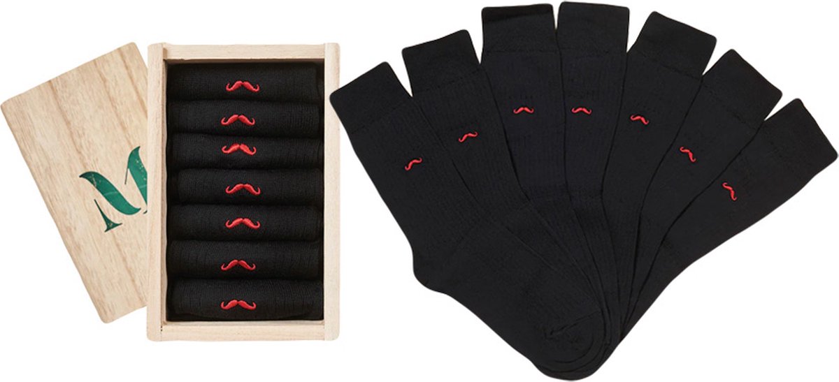 M. Moustache heren special giftbox 7P sokken zwart - 40-42