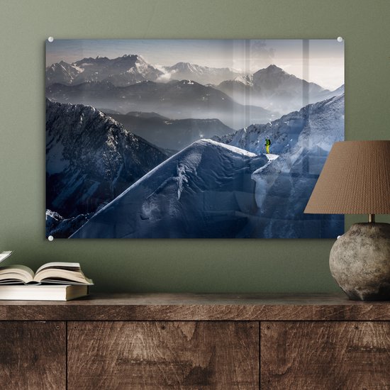 Peinture sur verre - Berg - Paysage - Neige - Hiver - Ski - Plaque de Verres - Peinture sur verre - 60x40 cm - Photo sur verre - Décoration murale