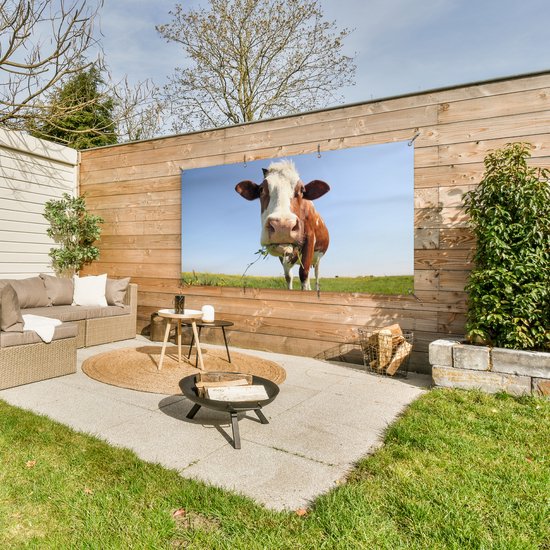 Décoration murale murale d'extérieur Vache - Animal - Fleurs - 160x80 cm