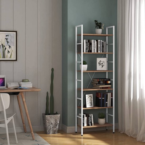 Woltu Luxe Opbergkast - Boekenkast - Smalle Kast - Opberg Kast Smalle Kast Opberg Kast Wandkast 6 Planken Hout Wit Kasten