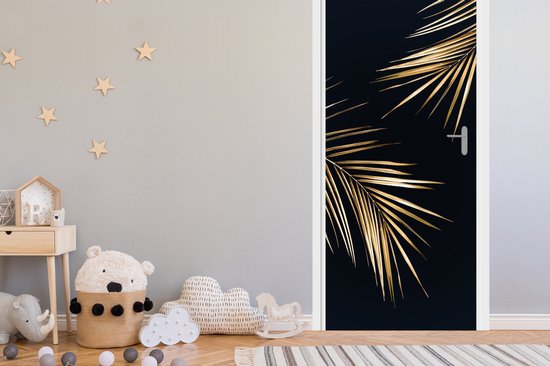 Sticker de porte Feuilles - Plantes - Or - Zwart - Luxe - 90x235 cm - Poster de porte