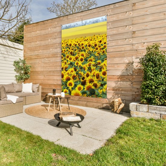 Tuinposter - Bloemen - Zonnebloemen - Tuindecoratie - Bloemenveld - 120x180 cm - Tuinschilderij - Tuindoek