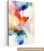 Canvas Schilderij Waterverf - Regenboog - Abstract - Kunst - Kleuren - 60x90 cm - Wanddecoratie