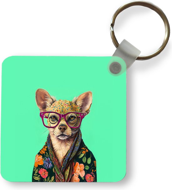 Sleutelhanger - Uitdeelcadeautjes - Bril - Dier - Hond - Bloemen - Chihuahua - Plastic