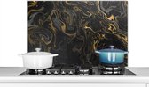Spatscherm keuken 90x60 cm - Kookplaat achterwand Marmer - Textuur - Grijs - Goud - Marmerlook - Luxe - Muurbeschermer - Spatwand fornuis - Hoogwaardig aluminium
