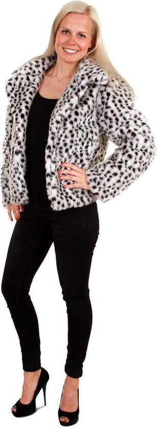 Korte panterprint bontjas zwart wit - maat 44-46 L XL - luipaardprint fake  fur jas... | bol.com