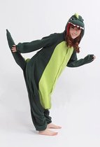 KIMU Onesie Groene Draak Pak - Maat S-M - Drakenpak Dino Kostuum Groen Pak 158 164 - Dinosauruspak Jumpsuit Pyjama Huispak Dames Heren Festival